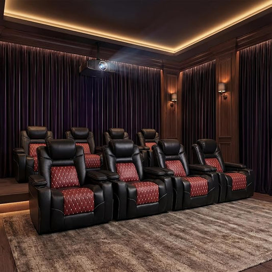 ANJ Power Recliner Chair Set of 8,Home Theater Seating with Adjustable Headrest,Cup Holders,USB Port,Hidden Arm Storage(Black)