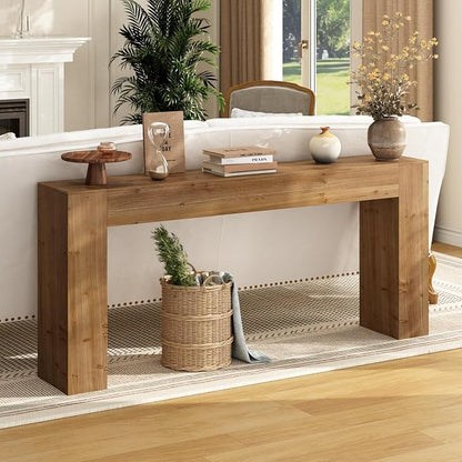 70" Solid Wood Console Table for Entryway, Extra Long Sofa Table | Farmhouse Style, Rectangular, Natural Character Marks, Hand-Made Brushed Finish, for All Room, 10 Mins Easy Assembly