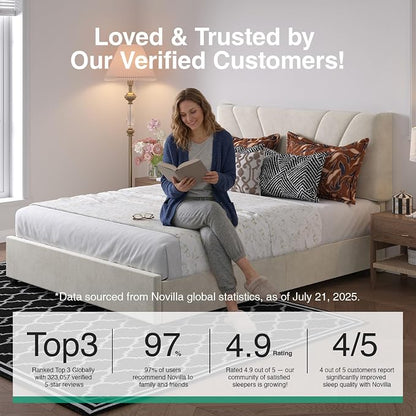 Novilla Full Size Bed Frame with Drawers, Full Size Bed Frame with Headboard, Full Bed Frame with LED Lights, Charging Station and Adjustable Headboard, No Box Spring Needed, White Velvet