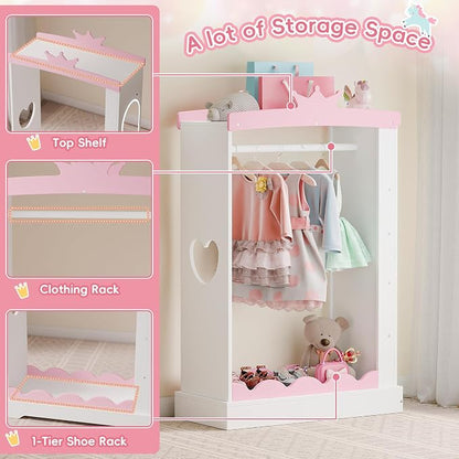 Xilingol Kids Armoire with Jewelry Cabinet, Dress up Storage with Mirror, Princess Dress Closet and Costumes Wardrobe Closet, Costume Organizer for Bedroom, Kids Room, Girls (White)
