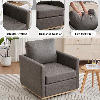 Swivel Accent Chair Set of 2, 360 Degree Square Swivel Chair for Living Room, Mid Century Modern Upholstered Barrel Chair,Comfy Sofa Armchairs for Bedroom,Nursery,PU Leather, Gray