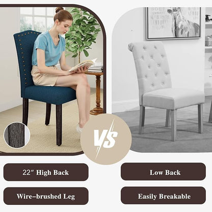 LSSBOUGHT Upholstered Dining Chairs Set of 4 Dining Room Chairs Kitchen Chairs with Solid Wood Frame and Nailhead Trim, Blue