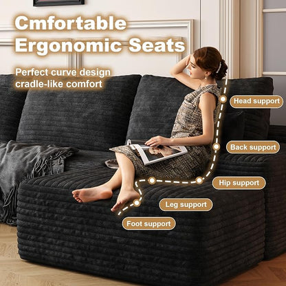 AUGOP 108" Sectional Couches for Living Room Modern Modular Sofa with L-Shape Couchs Upholstered Boneless Couch Deep Seat Sectional Couch with Chaise (Black, Left Facing Chaise+2Seaters+1Ottoman)