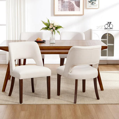 Dining Chairs Set of 4,Modern Dining Room Chairs with Thick Cushions,Upholstered Linen Fabric Kitchen Chairs for Kitchen Dining Room Beige