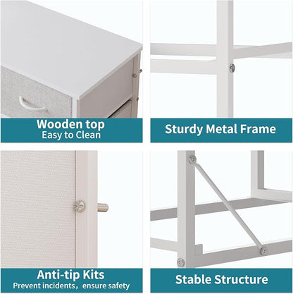 LUMTOK 10-Drawer Dresser, Fabric Storage Tower with Drawers for Bedroom, Dresser Drawer with Handle for Bedroom, Living Room, Hallway, Closets & Nurseryteel Frame, Wood Top (Light Grey)