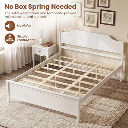 Giantex Queen Size Wooden Bed Frame with Headboard, Wood Slat Support | Farmhouse Platform Bed with Heavy Duty Mattress Foundation, Under-Bed Storage, No Box Spring Needed, Easy Assembly (White)