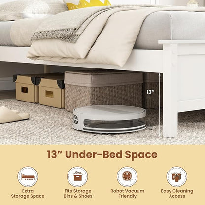Giantex Full Size Wooden Bed Frame with Headboard, Wood Slat Support | Farmhouse Platform Bed with Heavy Duty Mattress Foundation, Under-Bed Storage, No Box Spring Needed, Easy Assembly (White)