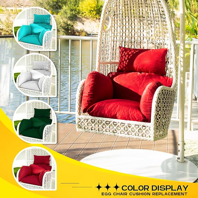 MAGIC ELEPHANT Egg Chair Cushion, Memory Foam Indoor Outdoor Hanging Egg Chair Cushion Replacement, Patio Basket Swing Cushion with Headrest (Cream)