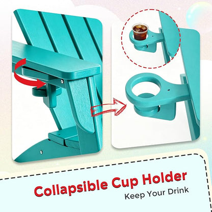 Costaelm Palms Kids Outdoor Preschool HDPE Plastic Modern Adirondack Rocking Chair (Set of 2), Turquoise