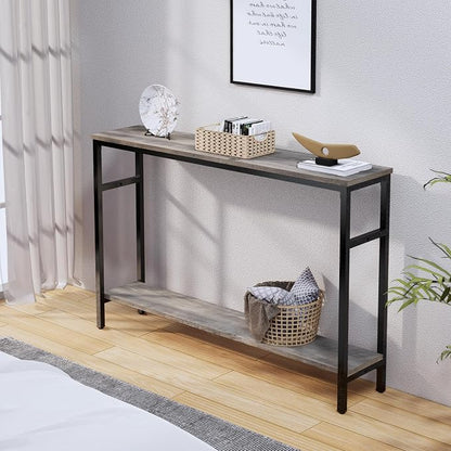 Timberer Narrow Console Table, 47 Inch Sofa Table with Adjustable Shelf, 2-Tier Long Skinny Table for Hallway, Entryway, Living Room, Foyer, Grey