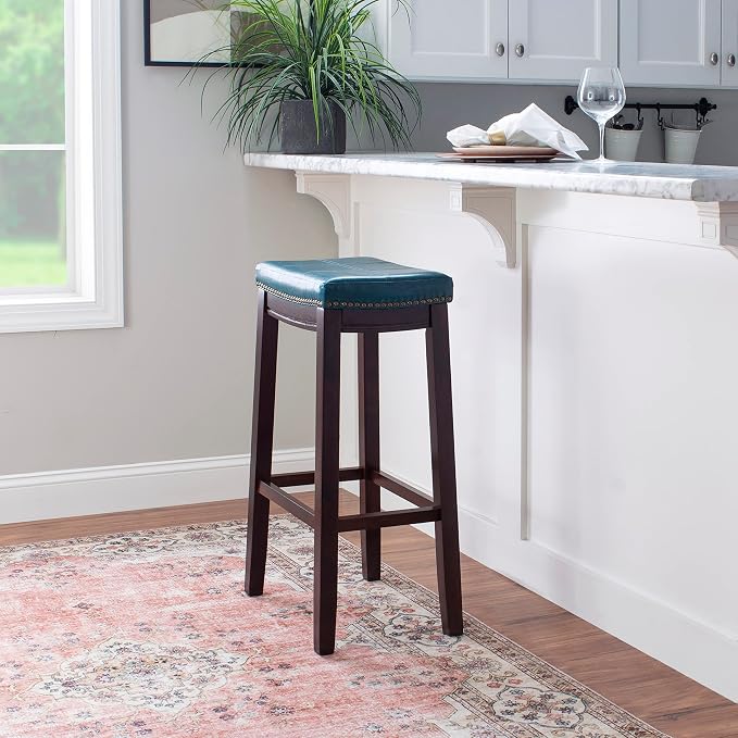 Linon Carson Blue Backless Bar Stool, Brown