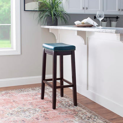 Linon Carson Blue Backless Bar Stool, Brown