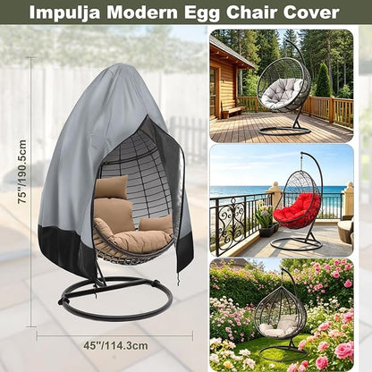 Egg Chair Cover Waterproof, 75x45 Inch Outdoor Hanging Egg Swing Chair Cover, Heavy Duty 420D Oxford Fabric, UV Resistant Windproof with Zipper & Drawstring, Fits Single Seat Egg Chair (Dark Grey)