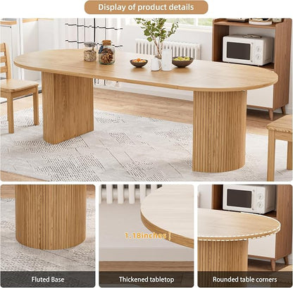43-95 Inch Oval Extendable Dining Table for 4-10, Fluted Space Saving Round Kitchen Table with 3 Leaf, 2 Storage, Mid Century Modern Long Dining Room Dinner Table for Living Room, Oak, Natural