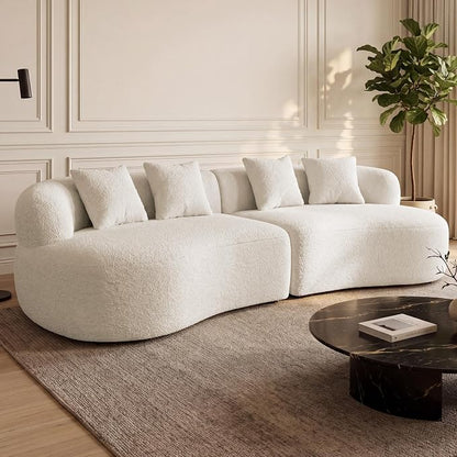 113" Curved Sectional Sofa Modern Cream Cloud Couch Modular Sectional Couches for Living Room Boneless Cloud Sofa Boucle Loveseat Comfy Chenille Deep Seat with 4 Pillows, Cream White