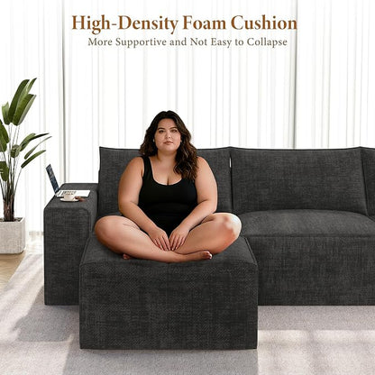 Vesgantti 114" Modular Boneless Couch, Convertible Chenille L Shaped Cloud Couches for Living Room, Modern Cozy Sectional Sofa with Deep Seat, No Assembly Required, Black