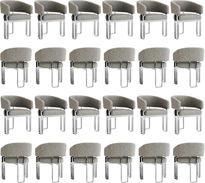 Dining Chairs, Silver Armchair, Accent Chair with Curved Backrest and Polished U-Shaped Legs, Modern Dining Chairs for Banquet, Wedding and Restaurant, Set of 24
