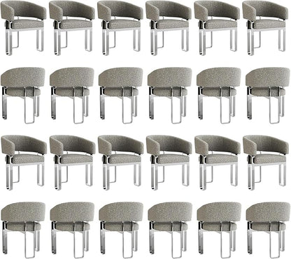 Dining Chairs, Silver Armchair, Accent Chair with Curved Backrest and Polished U-Shaped Legs, Modern Dining Chairs for Banquet, Wedding and Restaurant, Set of 24