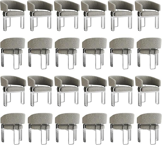 Dining Chairs, Silver Armchair, Accent Chair with Curved Backrest and Polished U-Shaped Legs, Modern Dining Chairs for Banquet, Wedding and Restaurant, Set of 24