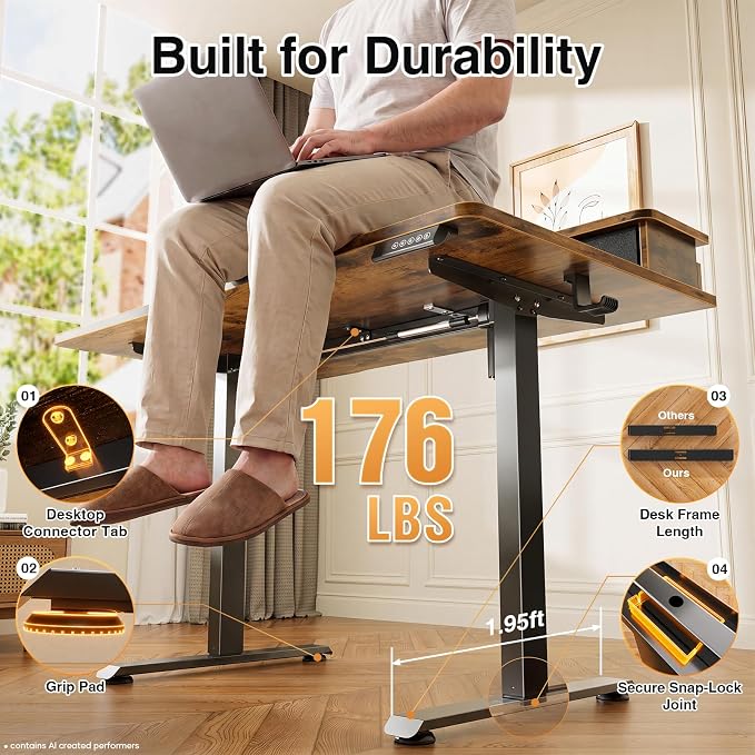 Veken 63x28 in Electric Standing Desk with Drawers, Adjustable Table, Brown | Stand up Computer Desk for Home Office, Work & Study, with Storage, 3 Memory Presets, Cable Organizer, Hook, and Quiet Lift.