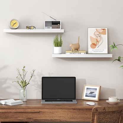 Heimlove 24 Inch Floating Shelves for Wall,Mounted Storage Wood Shelves with Invisible Brackets Hanging Shelf for Bedroom,Living Room,Kitchen,Office,Set of 2,White