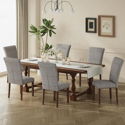 COLAMY Upholstered Parsons Dining Chairs Set of 6, Fabric Dining Room Kitchen Side Chair with Nailhead Trim and Wood Legs - Boho