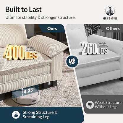HERA'S HOUSE 124" Oversized Modular Sectional Sofa, Comfy U Shaped Couches for Living Room, Cloud Couch with Ottoman, 5-Seater Deep Seat Sofa with Throw Pillow, Corduroy Beige