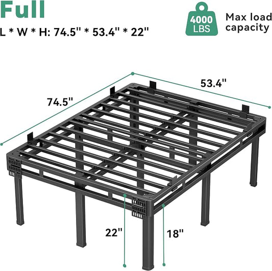 Superay Full Bed Frame, 22 inch Metal Bed Frame & Box Spring 2 in 1 Platform with Rounded Legs, Double Layer Bed Frame with Matress Gasket & headboard Adapter, Support Up to 4000lbs