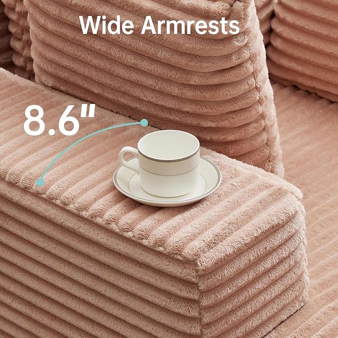 Boneless Chaise Lounge Chair, 54" Oversized Cloud Couch Sofa with Deep Seat, Plush Corduroy Reading Chair for Living Room, Bedroom, Reading Nook, Apartment, Gaming Room & Movie Nights, Pink