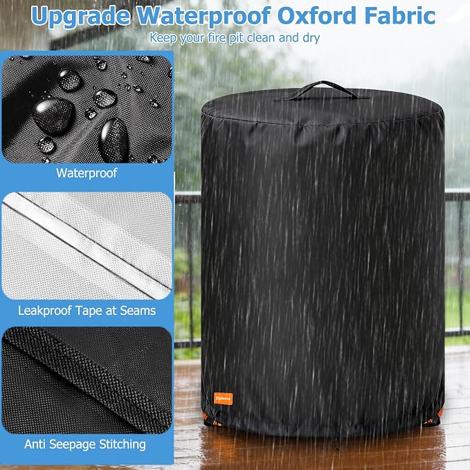 Fire Pit Cover for BALI OUTDOORS 30 x 25 Inch Propane Fire pit,Outdoor Heavy Duty 600D 100% Waterproof Fire Pit Cover Round,Weatherproof Firepit Covers Round 30" Dia x 25" H,Black