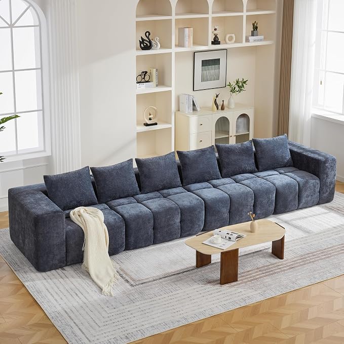 160" Oversized 6 Seater Boneless Couch, Comfy Cloud Modular Sectional Sofa with Deep Seat, Modern Boneless Memory Foam Couches for Living Room, Tufted Sofa, No Assembly Required, Blue