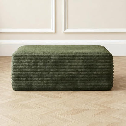 37.4 Inch Oversized Ottoman for Couch, Corduroy Upholstered Footrest with Compressed Memory Foam, Modular Sectional Cloud Pouf, No Assembly Required, DIY Combination, Green