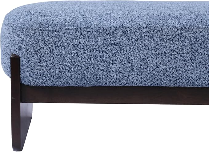 Virubi Elegant Upholstered Loop Yarn Ottoman, Blue End of Bed Entryway Benches, Corner Dining Bench Shoe Stool for Indoor Bedroom Living Dining Room (Blue)
