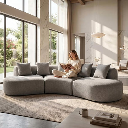 134" Curved Modular Sectional Sofa for Living Room, Modern Chenille Oversized Cloud Couch, Plush Luxury 6-Seater Extra Deep Seat Boucle Boneless Sofa, No Assembly Required, Grey