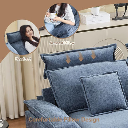 134'' Cloud Modern 4 Seater Couch with Detachable Headrest, Modular Sectional Sofa with 2 Ottoman, Oversized U Shape Chenille Comfy Sofa with Armrests for Living Room, Blue