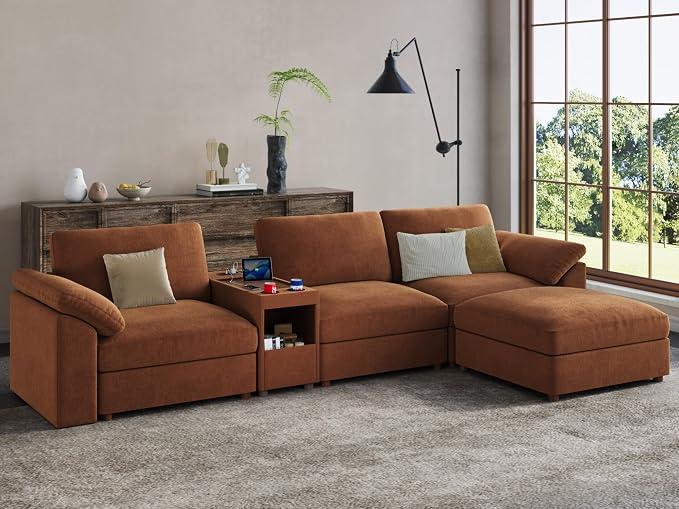 EASE MOOSE Oversized L Shape Sectional Modular Sofa,Brown Deep Seat Sofa