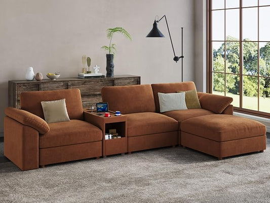 EASE MOOSE Oversized L Shape Sectional Modular Sofa,Brown Deep Seat Sofa