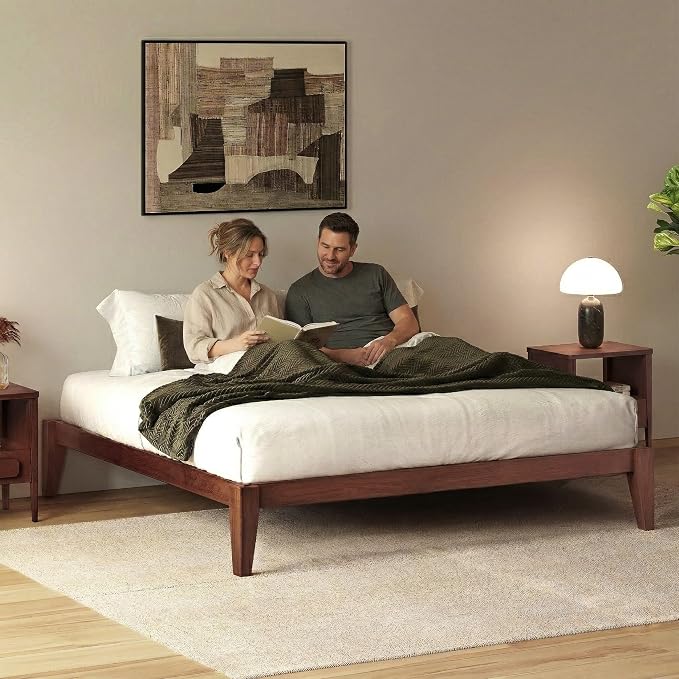 Thor Premium Solid Wood Bed Frame Queen, Japanese Joinery Bed Frame with Wood Slat Support, Platform Bed, No Box Spring Needed, Easy Assembly, Minimalist & Modern Style (Mahogany)