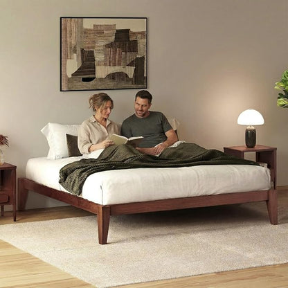 Thor Premium Solid Wood Bed Frame Queen, Japanese Joinery Bed Frame with Wood Slat Support, Platform Bed, No Box Spring Needed, Easy Assembly, Minimalist & Modern Style (Mahogany)