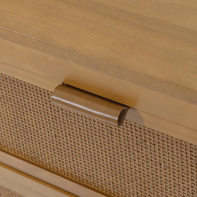 Teamson Home Hatteras 30'' W 3-Drawer Dresser with Rattan Inset Panels, Solid Pine Wood Frame and Acacia Veneer Plus Anti-Tip Kit Included, Coastal Modern Style, Natural Finish | Rattan Inset Panels, Solid Pine Wood Frame, Acacia Veneer, Anti-Tip Kit I...