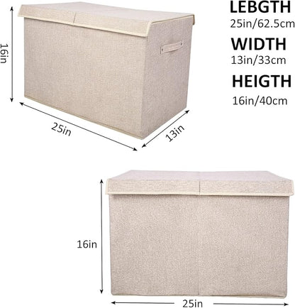 popoly Large Toy Box Chest Storage with Flip-Top Lid, Collapsible Kids Storage Boxes Container Bins for Toys, Playroom Organizers, 25"x13" x16"(Linen Beige)