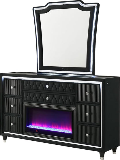 Coaster Home Furnishings Lorient 8-Drawer LED Flame Box Dresser and Mirror Black 223163FBM