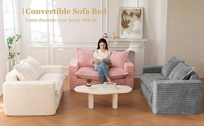 YOSHOOT Loveseat Sleeper Sofa, Convertible Sofa Bed Couch Futon Couches for Living Room, 3-in-1 Pull Out Floor Couch with Cushion and Pillows, Dark Grey