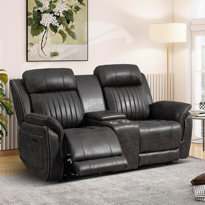 Power Loveseat Recliner Sofa with Zero Gravity, Adjustable Headrest, Power Reclining Loveseat with Console, Dual Ports, Electric Reclining Couch for Living Room (Charcoal, Loveseat)