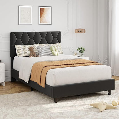GAOMON Grey Twin XL Bed Frame with Upholstered Headboard, Heavy-Duty Platform Bed Frame with Strong Wood Slats, No Box Spring Needed/Noise Free/Easy Assembly