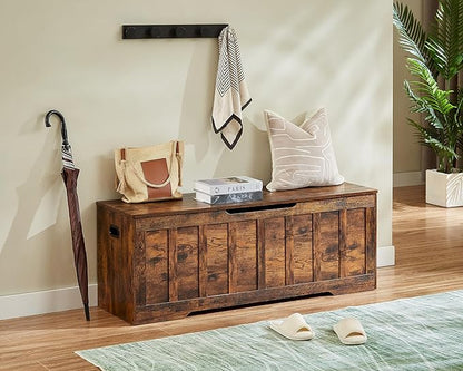VANKILEY 51.2"Storage chest extra large,storage bench with 2 safety hinges,Shoe Bench,51.2*15.7*19.1inches,wooden trunk for bedroom,livingroom,entryway,Supports 220 lb,Easy Assembly(Rustic brown)