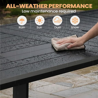Pellebant 9 Pieces Aluminum Patio Table and Chairs Set - 57" Square Table and Foldable Chairs Outdoor Dining Set with Umbrella Hole, Weather Resistant Sturdy Frame for Deck, Porch & Backyard