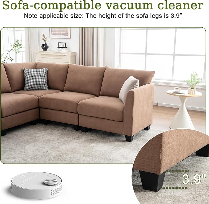 122.8" Large Sectional Couches for Living Room, 6 Seater L Shaped Modular Sectional Sofa with Storage Ottoman & USB, Oversized Corner Couch for Living Room（Brown）