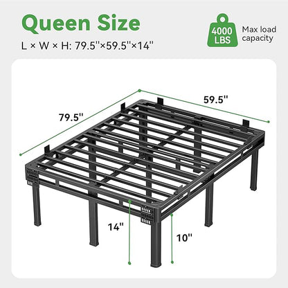 Superay Queen Bed Frame, 14 inch Metal Bed Frame & Box Spring 2 in 1 Design, Double Layer Bed Frame with Rounded Legs, Heavy Duty Platform Support 4000lbs, with Matress Gasket & headboard Adapter