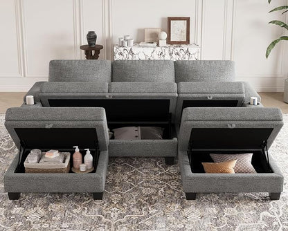 Belffin Small Corner Modular Sectional Couches for Living Room U Shaped Couch with Cup Holder Light Grey Couch